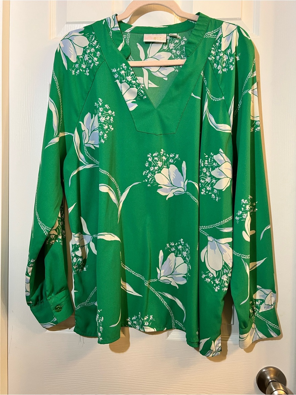 🦋 NWOT Belle by Kim Gravel Green Floral V-Neck Tunic size xlarge